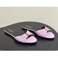 Durable Saint Laurent BABYLONE Slides Flat Sandals in Smooth Leather Purple 6081930 2026