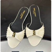 Good Quality Saint Laurent BABYLONE Slides Flat Sandals in Smooth Leather White 6081932 2026