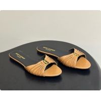 Luxurious Saint Laurent BABYLONE Slides Flat Sandals in Smooth Leather Brown 6081933 2026