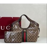 Shop Promotional Gucci Giglio Small Tote Bag in Varnished GG Fabric 860845 Brown 2025