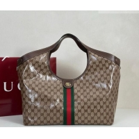 Grade Quality Gucci Giglio Large Tote Bag in Varnished GG Fabric 853971 Brown 2025