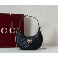 Super Quality Gucci GG Marmont Leather Half-Moon-Shaped Small Shoulder Bag 699514 Black/Light Gold 2026