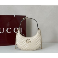 Best Quality Gucci GG Marmont Leather Half-Moon-Shaped Small Shoulder Bag 699514 White/Light Gold 2026