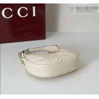 Best Quality Gucci GG Marmont Leather Half-Moon-Shaped Small Shoulder Bag 699514 White/Light Gold 2026