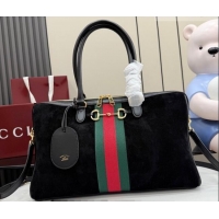 Well Crafted Gucci Borsetto large boston bag in suede 866734 Black 2026
