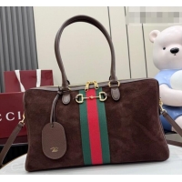 Luxury Discount Gucci Borsetto large boston bag in suede 866734 Dark Brown 2026