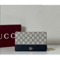 Market Sells Gucci Bi-color GG Marmont wallet on chain in GG Canvas and Leather 497985 Blue/Dark Blue 2026