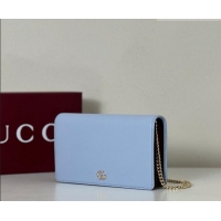 New Design Gucci Bi-color GG Marmont wallet on chain in Leather 497985 Light Blue/Burgundy 2026