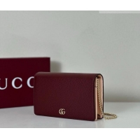 Original Cheap Gucci Bi-color GG Marmont wallet on chain in Leather 497985 Burgundy/Light Pink 2026