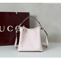 Well Crafted Gucci GG Leather Emblem Small Bucket Bag 815118 Light Pink 2026