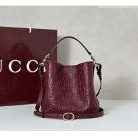Good Taste Gucci GG Leather Emblem Small Bucket Bag 815118 Burgundy 2026