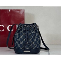 Luxury Discount Gucci Mini Bucket Bag with Gucci Plaque 875802 Dark Blue GG Denim 2026