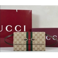 New Fashion Gucci GG Canvas Horsebit Web Wallet with Strap 867120 Sand 2026