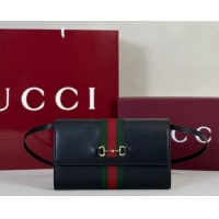 Luxury Discount Gucci Leather Horsebit Web Wallet with Strap 867120 Black 2026