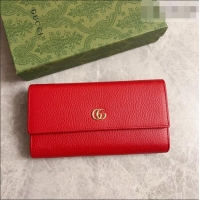 Luxury Classic Gucci GG Marmont Continental Wallet in Red Grained Calfskin 456116 2026