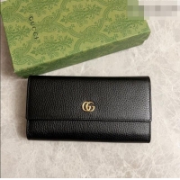 Unique Grade Gucci GG Marmont Continental Wallet in Black Grained Calfskin 456116 2026