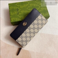 Stylish Gucci Bi-color GG Marmont Zip Around Wallet 456117 Navy Blue 2026