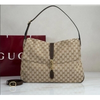 Top Quality Gucci Jackie Flap Large Crossbody Bag in Sand and Brown GG Canvas A005ZI 2026