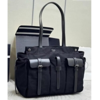 Top Grade Prada Route Canvas and Leather Tote Bag 2VG139 Black 2026