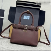 Original Cheap Prada Buckle Small leather Bag with Belt in Nappa Leather 1BA502 Dark Brown 2026