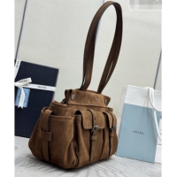 Well Crafted Prada Route Medium Suede Leather Tote Bag 1BG645 Brown 2026