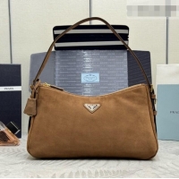 Spot Bulk Prada Aimée Large Nubuck Leather Shoulder Bag 1BC231 Brown 2026