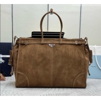 Traditional Discount Prada Mens Suede Leather Tote Bag 2VG128 Brown 2026