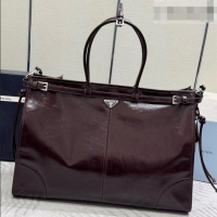 Free Shipping Discount Prada Bonnie Leather Tote Bag 2VG128 Dark Coffee 2026