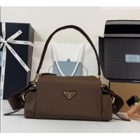 Big Discount Prada Explore Small Re-Nylon and Leather Shoulder Bag 1BH232 Burnt Brown 2026