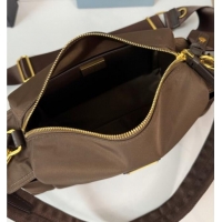 Big Discount Prada Explore Small Re-Nylon and Leather Shoulder Bag 1BH232 Burnt Brown 2026