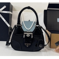 Top Design Prada Re-Nylon and Shiny Leather Mini Moon Bag 1BA381 Black 2026