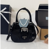 Top Design Prada Re-Nylon and Shiny Leather Mini Moon Bag 1BA381 Black 2026