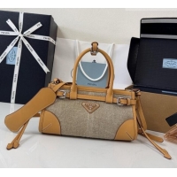 Inexpensive Prada Bonnie Mini Linen Handbag 1BA486 Brown 2026