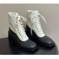 Unique Style Chanel Calfskin & Lambskin Laced-up Ankle Boots CH090931 White/Black 2026
