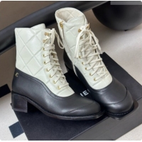 Unique Style Chanel Calfskin & Lambskin Laced-up Ankle Boots CH090931 White/Black 2026