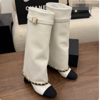 Good Quality Chanel High Boots in Smooth Calfskin with Chain CH090939 White 2026