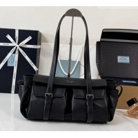 Low Price Prada Route Medium Leather Tote Bag 1BG648 Black 2026