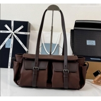 Classic Discount Prada Route Medium Leather Tote Bag 1BG648 Brown 2026