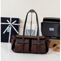 Classic Discount Prada Route Medium Leather Tote Bag 1BG648 Brown 2026