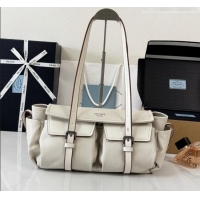 Inexpensive Prada Route Medium Leather Tote Bag 1BG648 White 2026
