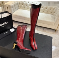 Shop Duplicate Chanel High Boots in Crocodile Embossed Calfskin 8.5cm Heel CH090953 Burgundy 2026