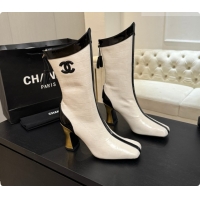 Luxury Chanel Short Boots in Crocodile embossed Calfskin 8.5cm Heel CH090955 White 2026