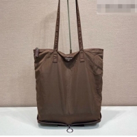 Luxury Discount Prada Saffiano Leather Pendant with Re-Nylon Tote Bag 1TT330 Brown 2026