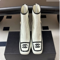 Charming Chanel Short Boots in Lambskin & Patent Leather 8.5cm Heel CH090975 White 2026