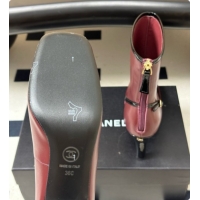 Best Grade Chanel Short Boots in Lambskin & Patent Leather 8.5cm Heel CH090978 Burgundy 2026