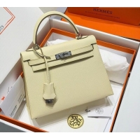 Original Cheap Hermes Kelly Epsom Bag 25cm in Cow Leather H0414 18 Jaune Milton Yellow 2026 (Half Handmade)