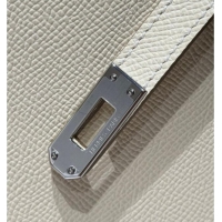 Spot Bulk Hermes Kelly Epsom Bag 25cm in Cow Leather H0414 Milk Shake White/Silver 2026 (Half Handmade)