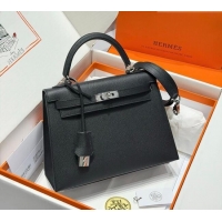 Classic Specials Hermes Kelly Epsom Bag 25cm in Cow Leather H0414 Black/Silver 2026 (Half Handmade)