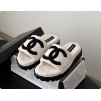 Luxury Cheap Chanel Fluffy Slide Sandals CH091005 White 2026 