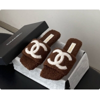 Duplicate Chanel Fluffy Flat Slide Sandals CH091017 Dark Brown 2026